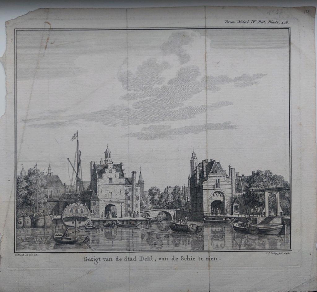 14 / Gezicht van stad Delft van de Schie te zien van Philips, Ophalen of Verzenden