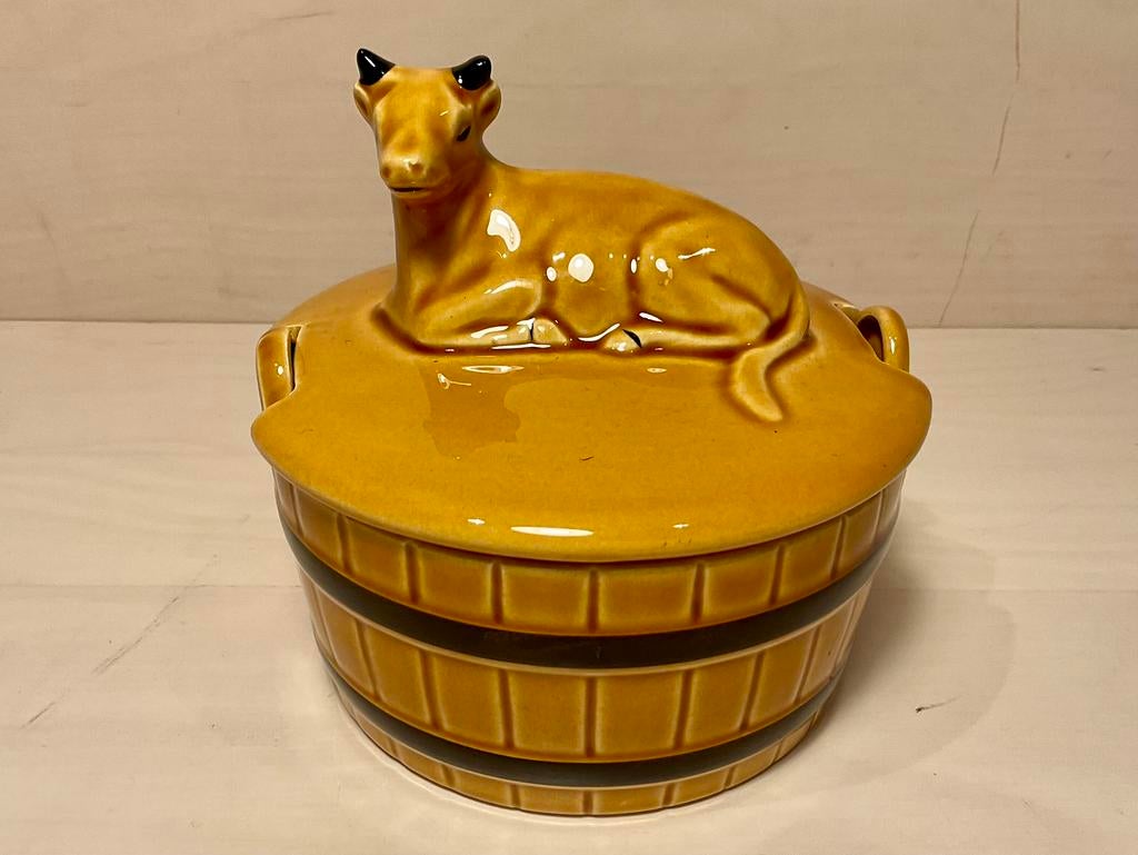 Vintage keramiek boterton met koe onbeschadigd, Ophalen of Verzenden