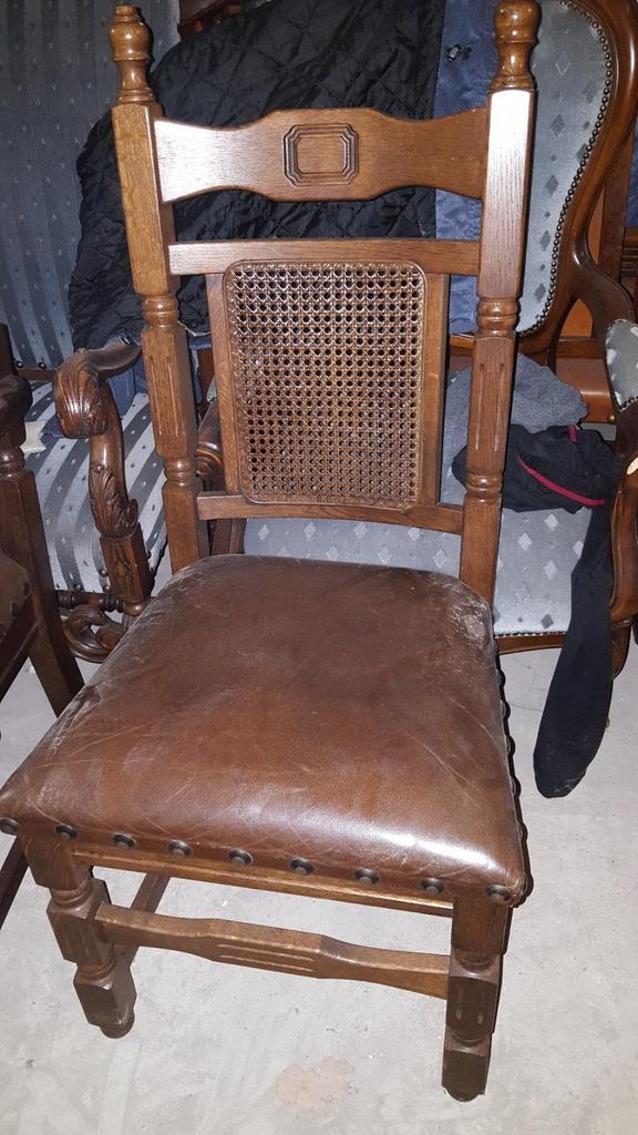 Set eiken leder eetkamers stoelen, Huis en Inrichting, Stoelen, Ophalen, Bruin