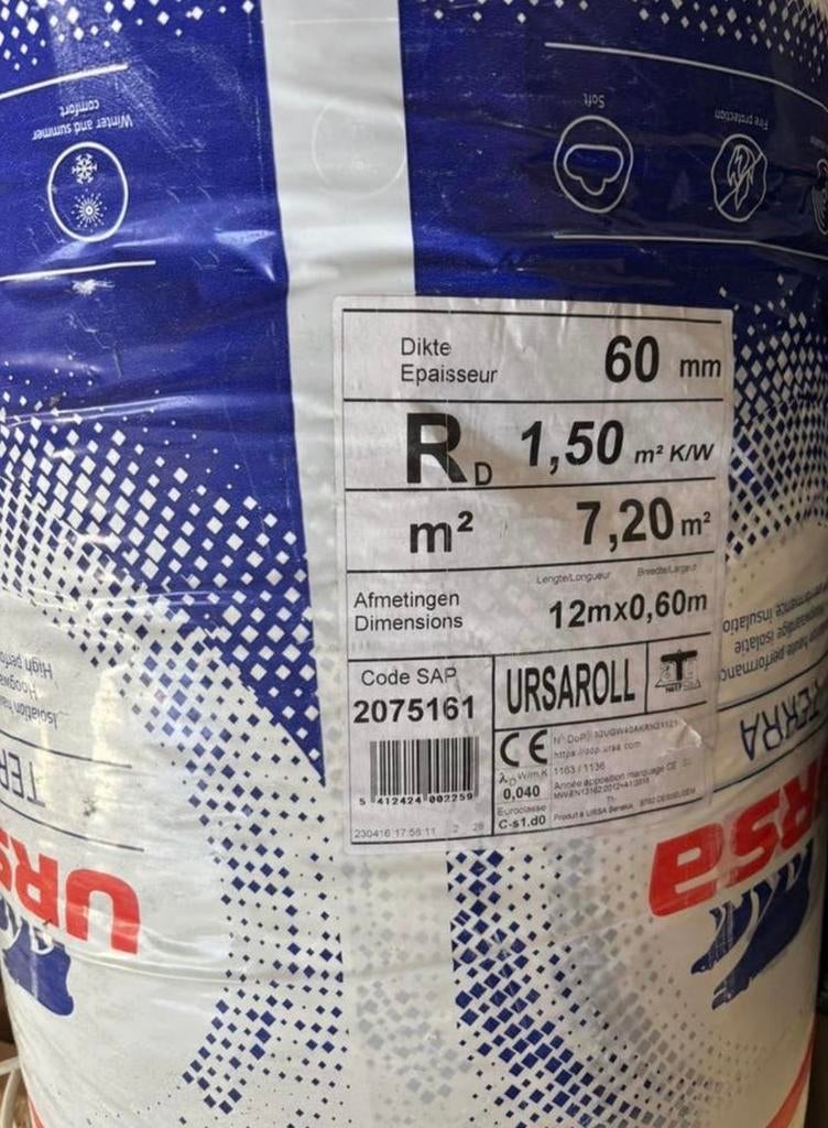 URSA URSAROLL glaswol isolatie 1,5 rol, 4 tot 8 cm, 10 tot 15 m², Nieuw, Ophalen of Verzenden