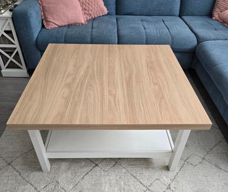 Vierkante salontafel wit onderstel, licht bruin blad, Huis en Inrichting, Tafels | Salontafels, Zo goed als nieuw, Minder dan 50 cm