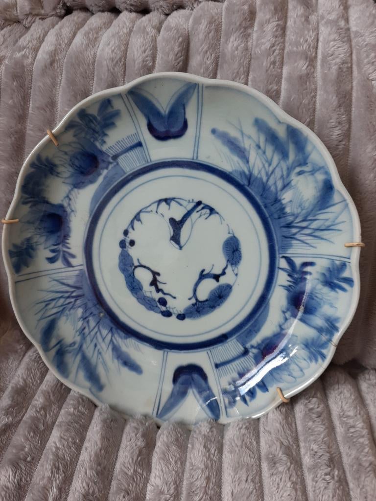 Antiek Japans Imari Porseleinen Schotel - Blauw/Wit, Ophalen of Verzenden