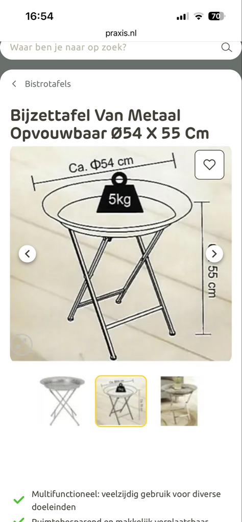 Opvouwbare bijzettafel metaal Ø54x55 cm, Huis en Inrichting, Tafels | Bijzettafels, Nieuw, Rond, 45 tot 60 cm, 55 tot 75 cm, Metaal of Aluminium