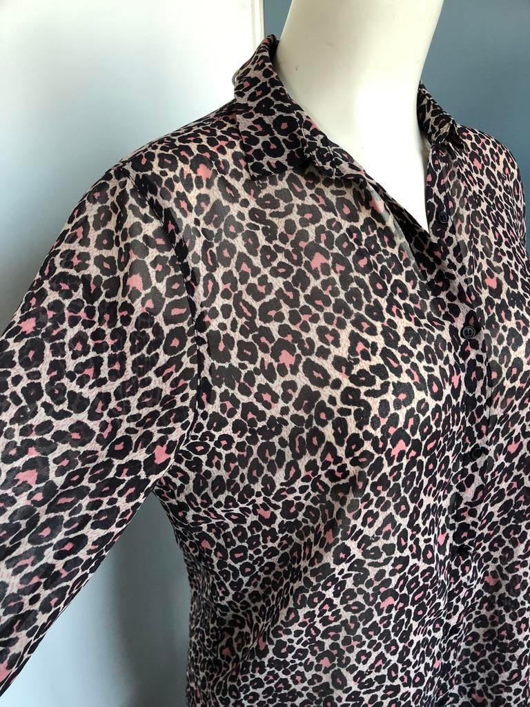 Costes rebel Leopard luipaard print blouse doorschijnend S, Zwart, Ophalen of Verzenden, Zo goed als nieuw, Maat 36 (S)