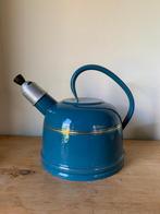 Petrolblauw emaille fluitketel met bies, Ophalen of Verzenden