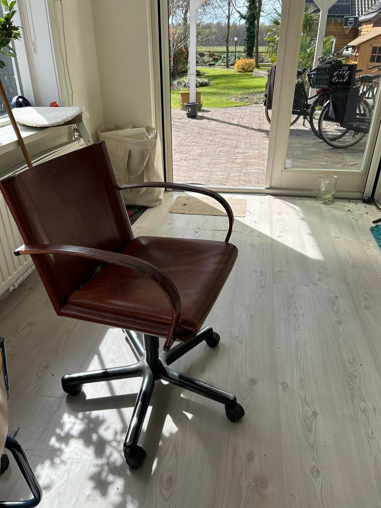 Vintage Leren Bureaustoel - Bruin, Huis en Inrichting, Bureaustoelen, Ophalen, Gebruikt, Bruin, Bureaustoel