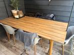 Tuintafel + 3 stoelen + stang, Tuin en Terras, Ophalen, Gebruikt, Rechthoekig, Hout