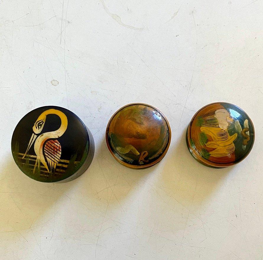 Drie houten miniatuurdoosjes, Ophalen of Verzenden