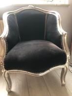 Barok fauteuil zwart fluweel zilveren frame, Huis en Inrichting, Gebruikt, Zwart, Ophalen of Verzenden, Eén