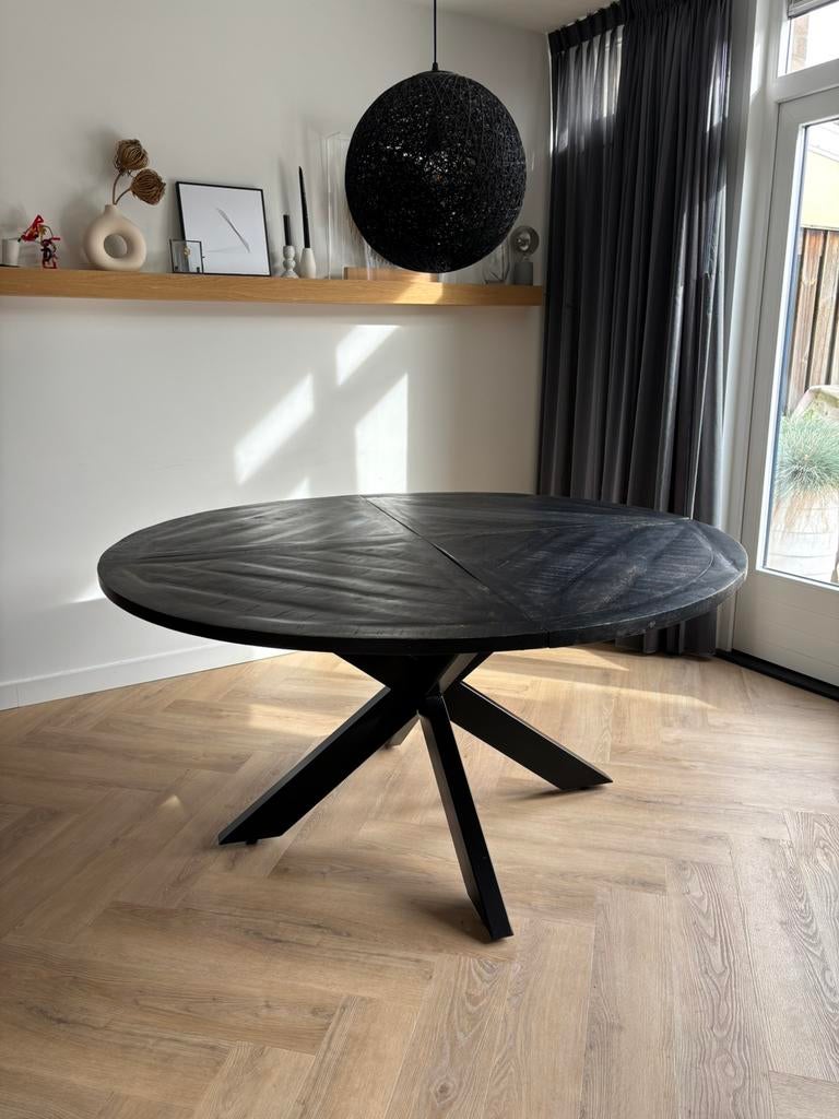 Eettafel zwart 150cm, Ophalen, Gebruikt, Rond, Vijf personen of meer