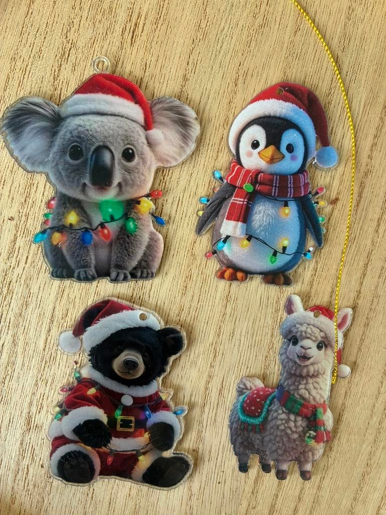 Dierentuin dieren kerstmuts kerstboomhangers koala lama beer, Diversen, Kerst, Ophalen of Verzenden, Nieuw