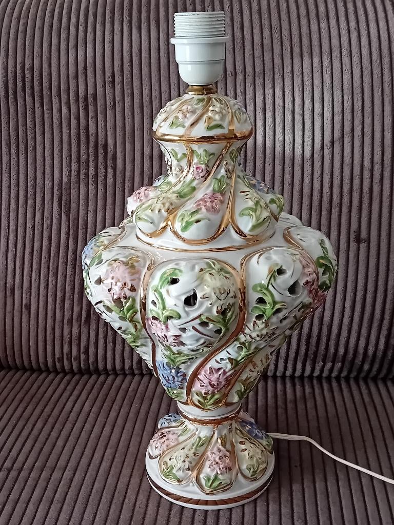 Capodimonte porseleinen vaaslamp met originele kap, Ophalen of Verzenden