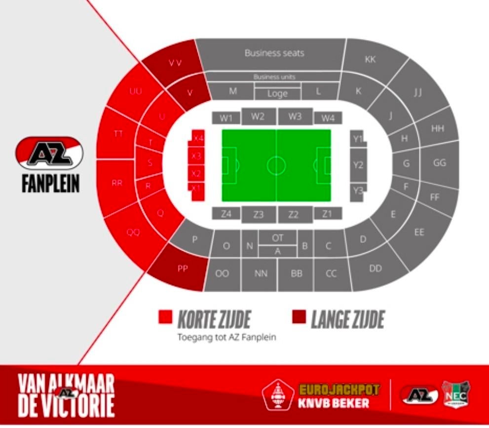 Kaart AZ-nec Bekerfinale korte zijde AZ vak UU incl. vervoer, Eén persoon