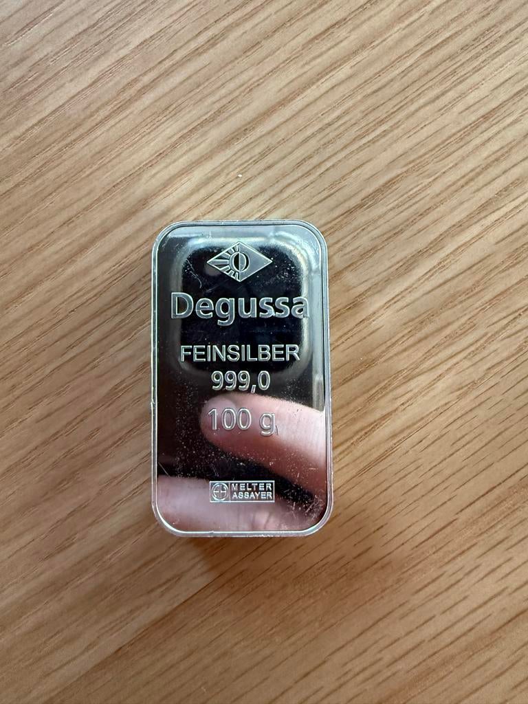 100 gram Degussa 999 Fijnzilver Baar, Ophalen of Verzenden, Zilver