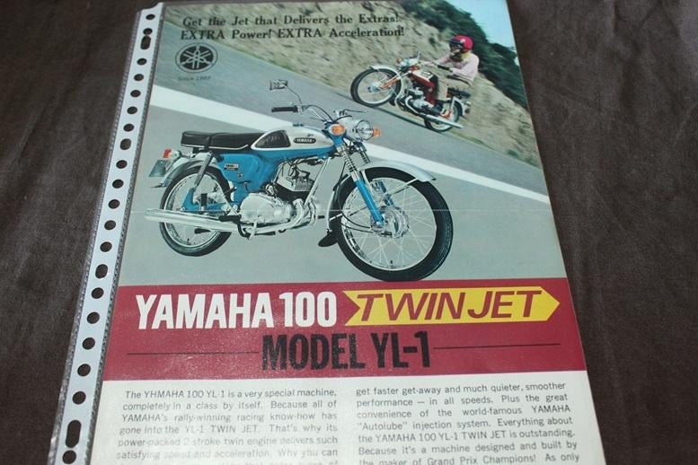 Yamaha 100 YL-1 motorfiets  verkoop folder, Ophalen of Verzenden, Yamaha