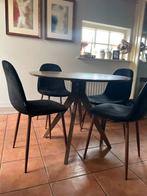 Sklum eettafel (1m) met 4 fluwelen stoelen, Huis en Inrichting, Tafels | Eettafels, 100 tot 150 cm, Rond, Ophalen of Verzenden