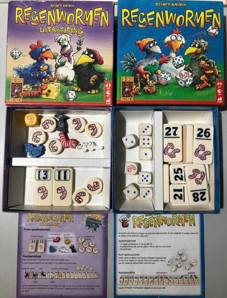 Regenwormen en uitbreiding regenwormen, Hobby en Vrije tijd, Gezelschapsspellen | Bordspellen, Ophalen of Verzenden, Zo goed als nieuw