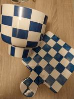 Snijplank bloempot blauw wit geruit nieuw, Ophalen, Rond, Nieuw, Aardewerk