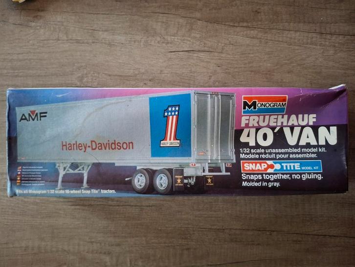 1980 Monogram Fruehauf Harley Davidson 40' Van, Hobby en Vrije tijd, Modelbouw | Auto's en Voertuigen, Zo goed als nieuw, Auto