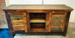 Kleurrijke dressoir kast/ tv meubel - massief hout, Ophalen, 25 tot 50 cm, 150 tot 200 cm, Met deur(en)