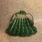 Vintage Kralenbeursje Groen/Wit, Ophalen of Verzenden