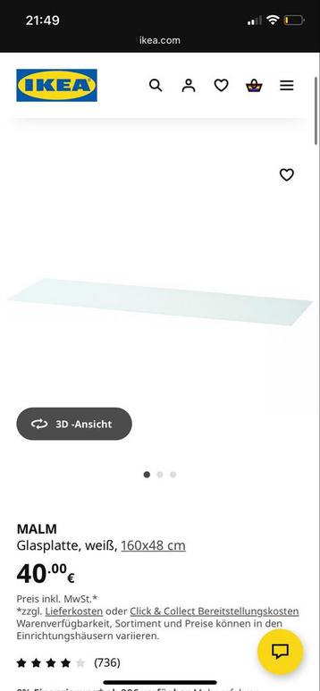 Malm 160 cm Glasplaat - Perfecte Staat!