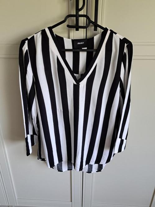 Gestreepte top van Object, maat 36., Kleding | Dames, Tops, Zo goed als nieuw, Maat 36 (S), Wit, Lange mouw, Ophalen of Verzenden