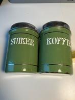 Twee  emaille voorraad bussen groen, Antiek en Kunst, Antiek | Emaille, Ophalen