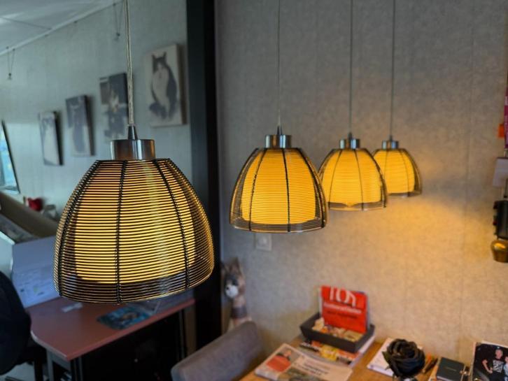 Hanglampen set van 4, Huis en Inrichting, Lampen | Hanglampen, Gebruikt, 50 tot 75 cm, Metaal, Ophalen
