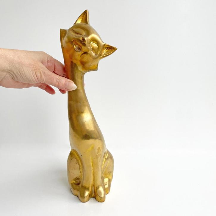XL messing KAT 38 cm hoog poes brass Mid Century Fifties 50s, Antiek en Kunst, Antiek | Koper en Brons, Koper, Ophalen of Verzenden