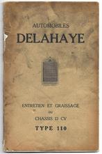 Delahaye type 110 notice entretien 12 cv handboek, Ophalen of Verzenden