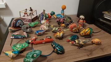 Vintage blikken speelgoed collectie kikker vogel muis etc beschikbaar voor biedingen