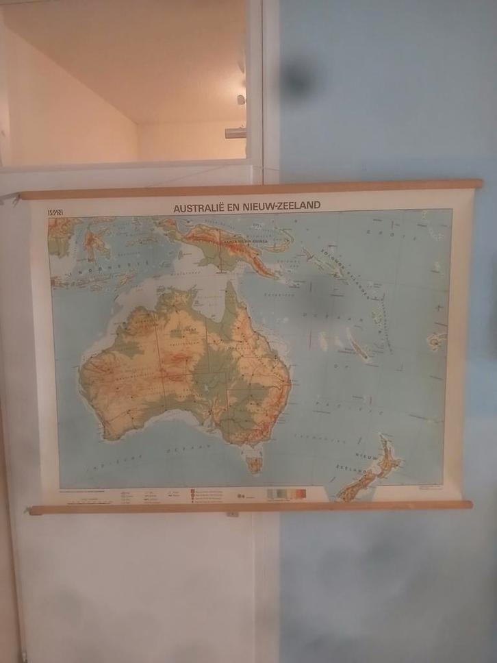 Schoolplaat Australië & Nieuw-Zeeland, Antiek en Kunst, Antiek | Schoolplaten, Aardrijkskunde, Ophalen of Verzenden