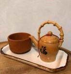 Houten theepot met kraanvogel en aziatisch teken, Ophalen of Verzenden