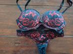 BH set Hunkemöller zwart rood met kant mt. 75B, Hunkemöller, Ophalen of Verzenden, Rood, BH
