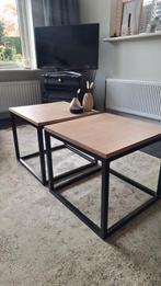 2 Vierkante Salontafels - Licht Eiken & Staal, Huis en Inrichting, Ophalen, Minder dan 50 cm, Gebruikt, Vierkant