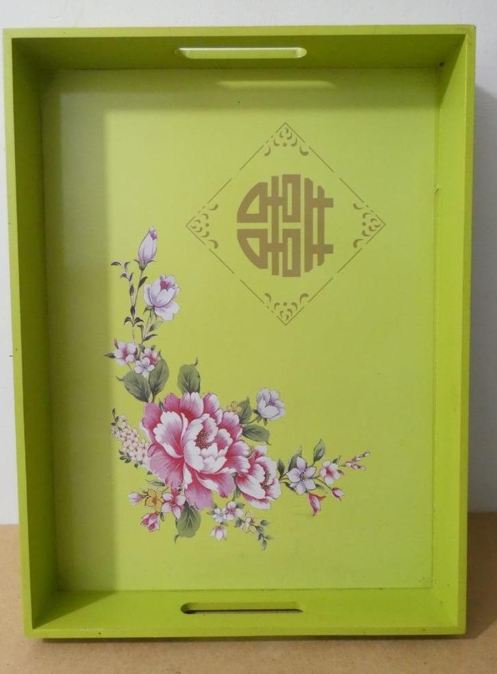 Chinees groen dienblad [1501], Huis en Inrichting, Woonaccessoires | Dienbladen, Zo goed als nieuw, Hout, Rechthoekig, Ophalen