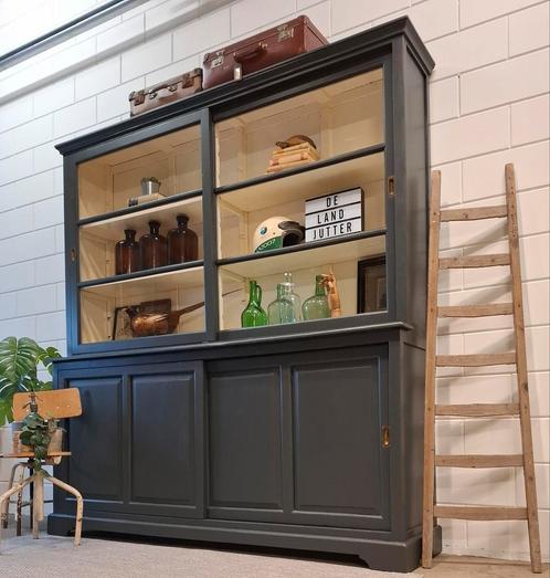 XL Vintage/industriële diep groene schoolkast, buffetkast, Huis en Inrichting, Kasten | Buffetkasten, Zo goed als nieuw, 200 cm of meer
