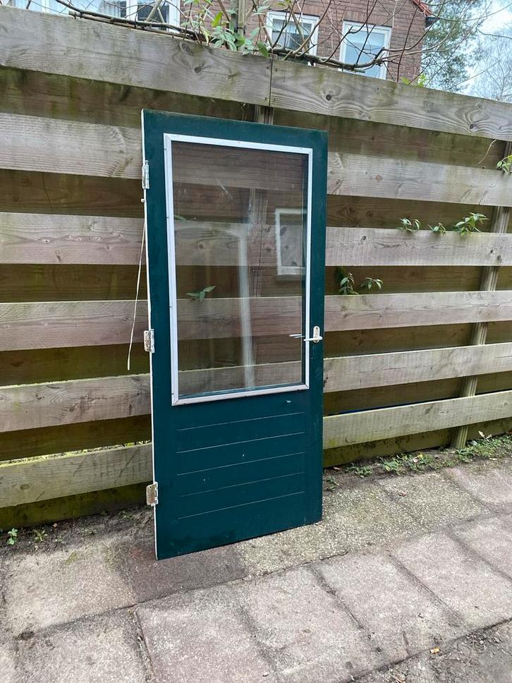 Houten Buitendeur met Glas, Doe-het-zelf en Verbouw, Deuren en Horren, Gebruikt, Buitendeur, Minder dan 200 cm, 80 tot 100 cm