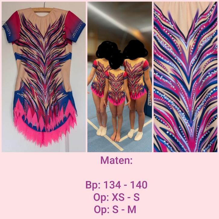 Prachtige wedstrijd acro pakjes voor een trio, Sport en Fitness, Turnen, Zo goed als nieuw, Overige typen, Kindermaat 146 t/m 176