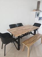 Skogsta houten Eetkamertafel  met stoelen, Zwarte, Ikea, Huis en Inrichting, Zo goed als nieuw, Vijf personen of meer, Rechthoekig