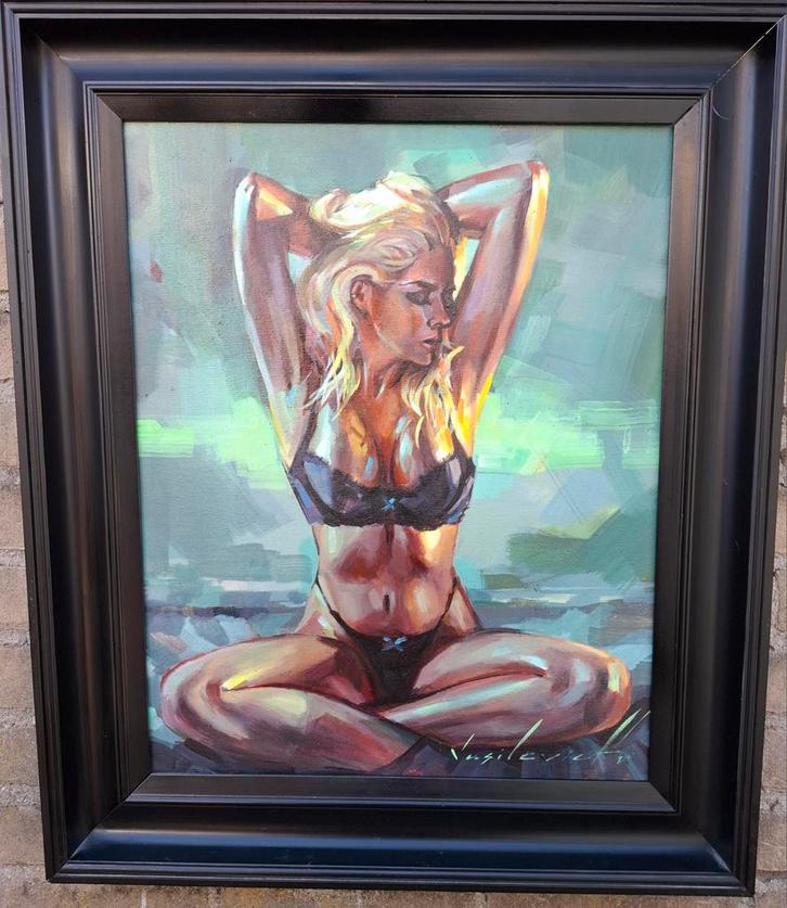 V. Alexander,  Pin-up. Olie/doek. Certificaat. 2020. 52/62cm, Antiek en Kunst, Kunst | Schilderijen | Klassiek, Ophalen