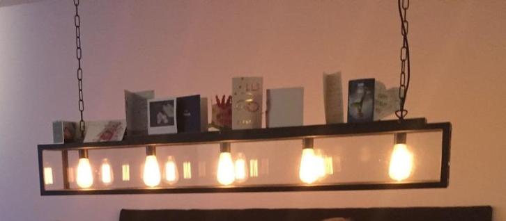 Mooie robuuste hanglamp, Huis en Inrichting, Lampen | Hanglampen, Zo goed als nieuw, 75 cm of meer, Glas, Metaal, Ophalen