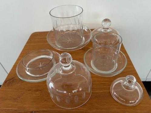 3delig amandelslijpsel glazen set: koek, jam, kaas, Antiek en Kunst, Antiek | Glas en Kristal, Ophalen of Verzenden