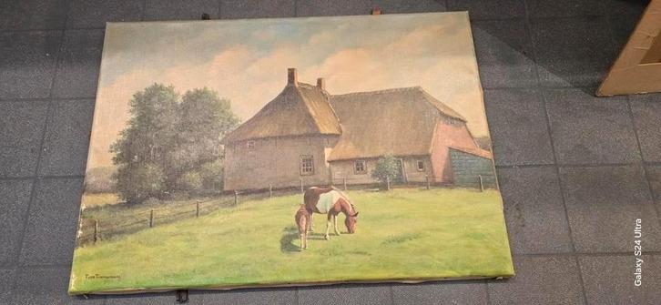 Toon Timmermans - Paard en Boerderij op Doek, Antiek en Kunst, Kunst | Schilderijen | Klassiek, Ophalen of Verzenden