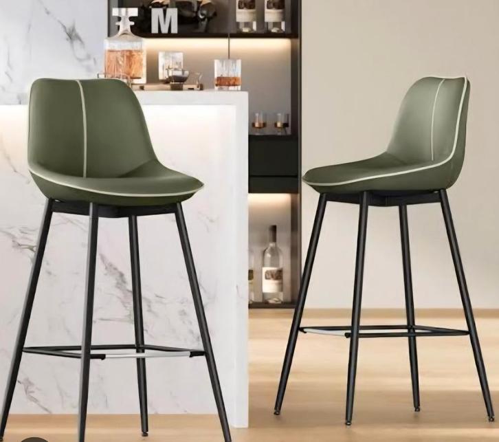 2 Moderne Barkrukken bosgroen, Huis en Inrichting, Barkrukken, Nieuw, 60 tot 90 cm, Kunststof, Metaal, 2 krukken, Met voetsteun