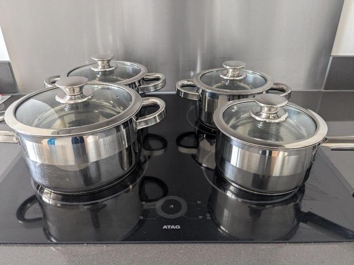Sola 4 delige pannenset Furore, Huis en Inrichting, Keuken | Potten en Pannen, Zo goed als nieuw, Pannenset, Rvs, Inductieplaat