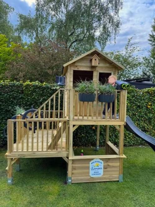 Speelhuis hout | 2 hoogtes, balie en zandbak | Type Panter, Kinderen en Baby's, Speelgoed | Buiten | Speelhuisjes, Nieuw, Hout