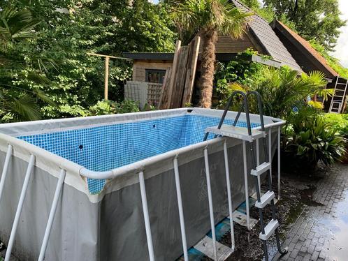 Zwembad met blauw onderzeil en pompje van 4 bij 2 meter, Tuin en Terras, Zwembaden, Gebruikt, 200 tot 300 cm, Rechthoekig, Ophalen