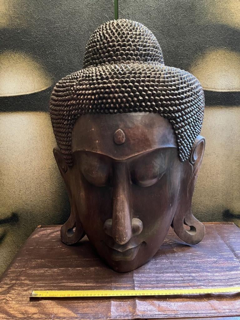Houten Boeddha masker, Huis en Inrichting, Woonaccessoires | Boeddhabeelden, Gebruikt, Ophalen